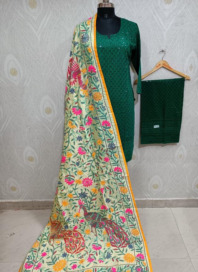 Green Pure Cambric Festival Wear Sequins Work Readymade Salwar Suit