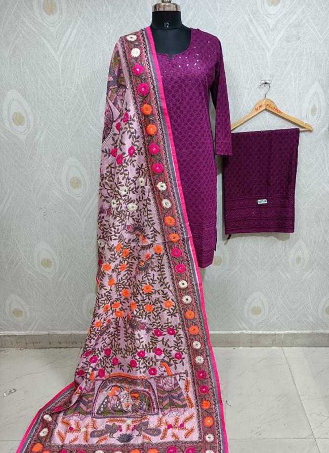 Purple Pure Cambric Festival Wear Sequins Work Readymade Salwar Suit