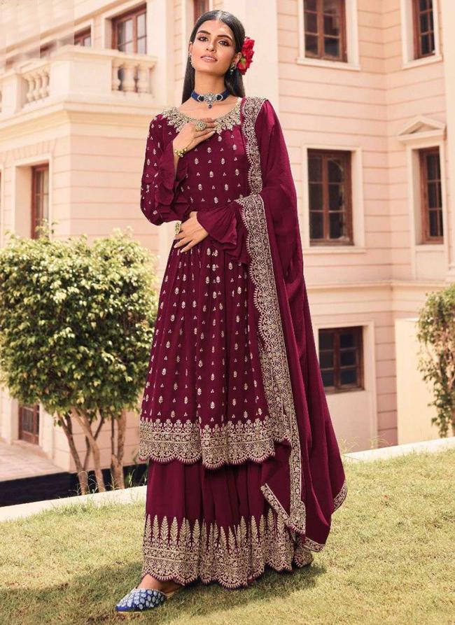 Violet Faux Georgette Traditional Wear Embroidery Work Palazzo Suit
