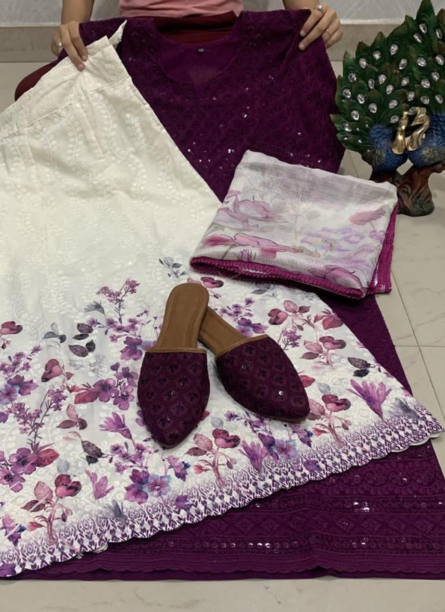 Wine Pure Cotton Festival Wear Sequins Work Readymade Salwar Suit