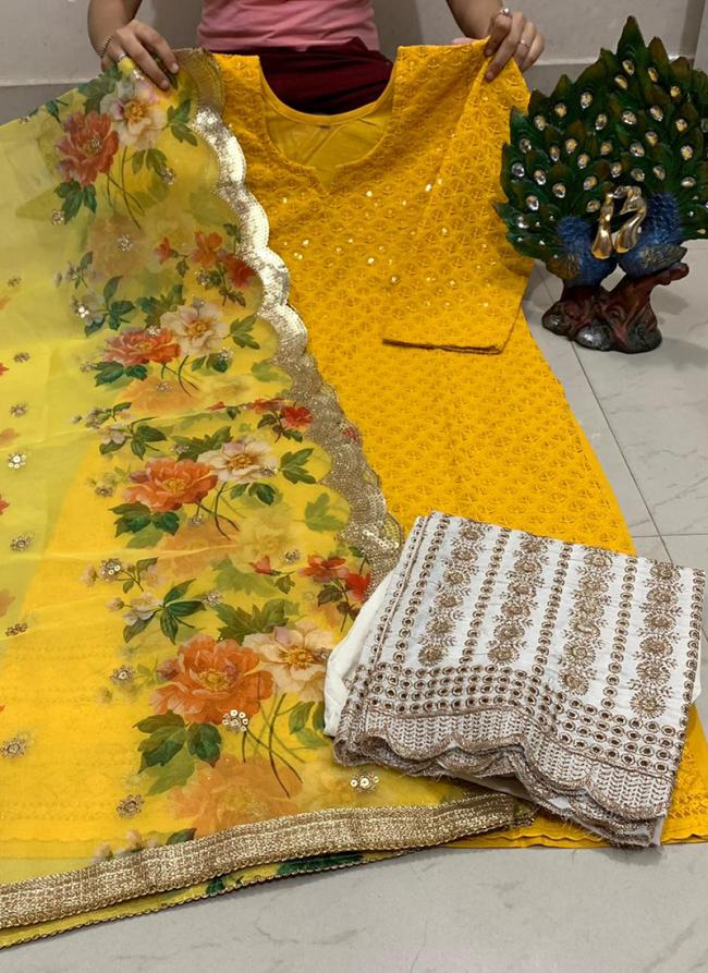 Yellow Pure Cotton Party Wear Sequins Work Readymade Salwar Suit