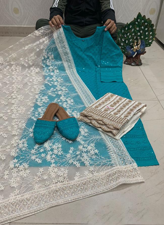 Firozi Cambric Cotton Festival Wear Sequins Work Readymade Salwar Suit