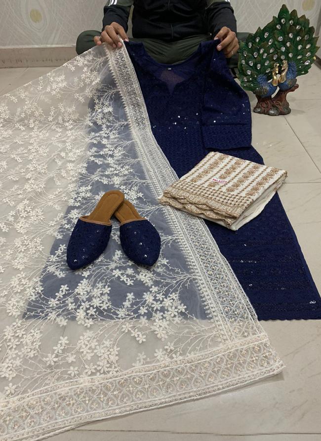 Navy Blue Cambric Cotton Festival Wear Sequins Work Readymade Salwar Suit