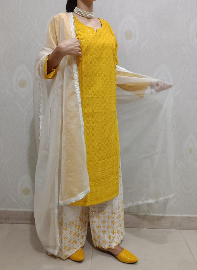 Yellow Cambric Cotton Party Wear Sequins Work Readymade Salwar Suit