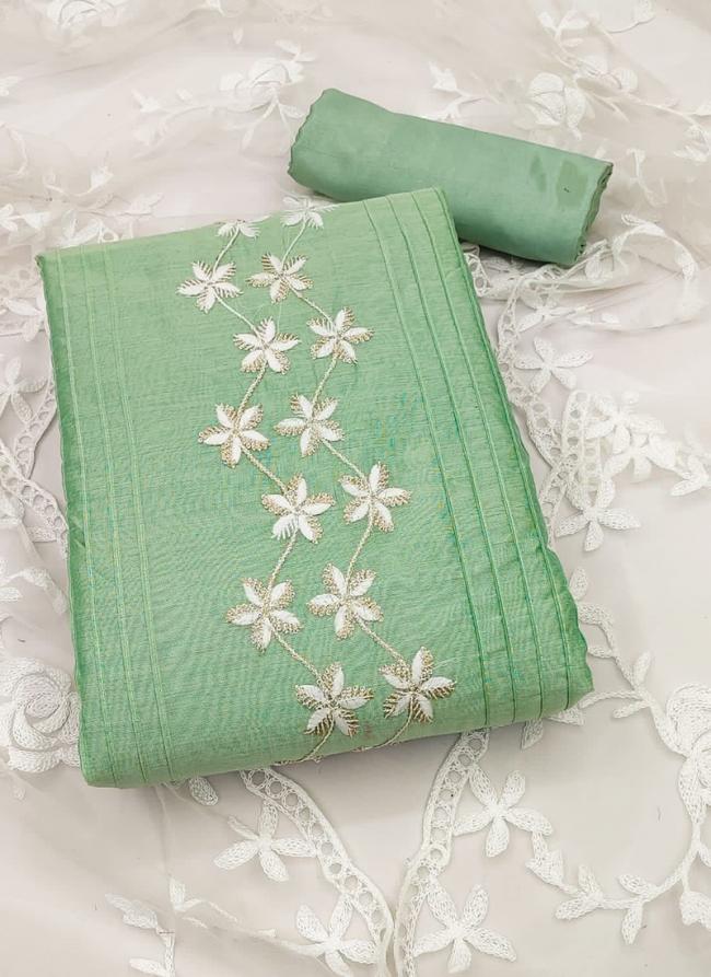 Pista Green Semi Modal Casual Wear Embroidery Work Dress Material