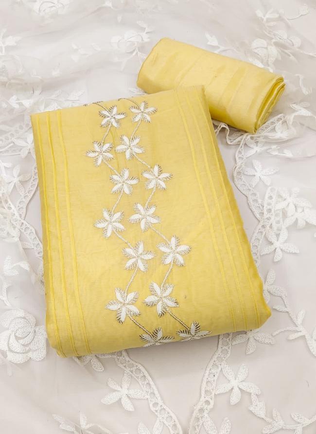 Yellow Semi Modal Casual Wear Embroidery Work Dress Material