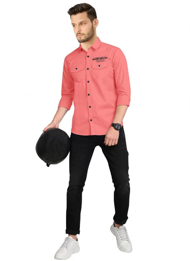 Pink Cotton Casual Wear Plain Shirt