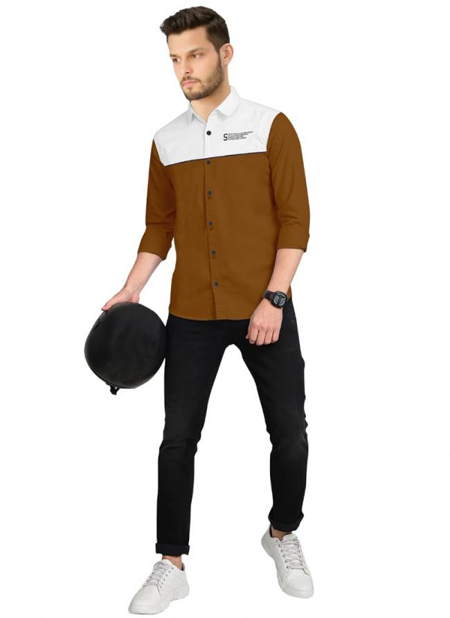 Brown Cotton Regular Wear Plain Shirt