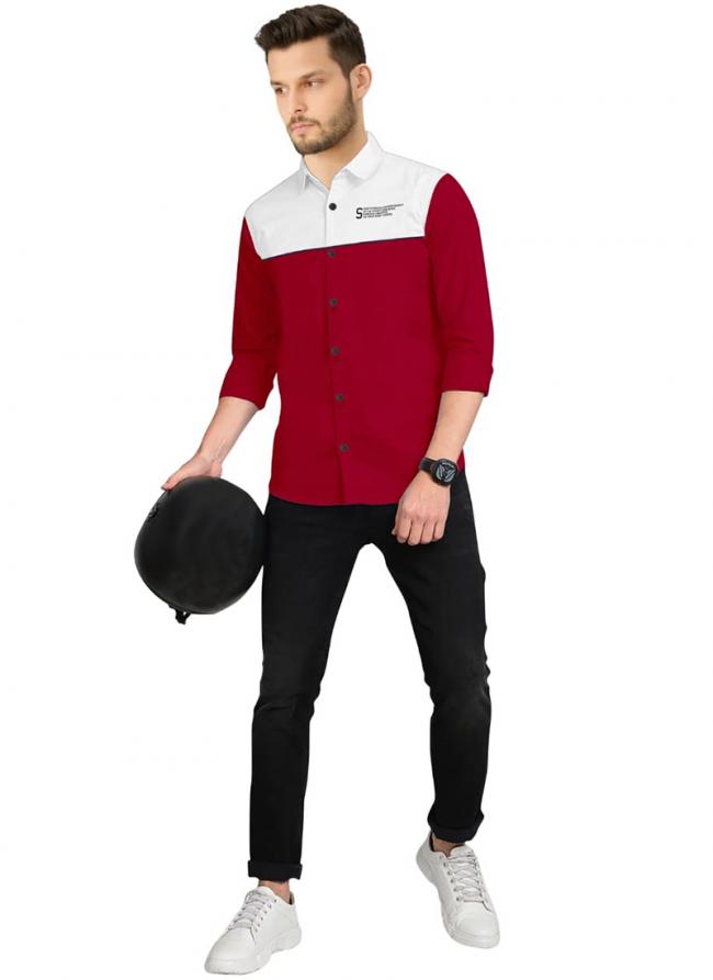 Maroon Cotton Regular Wear Plain Shirt