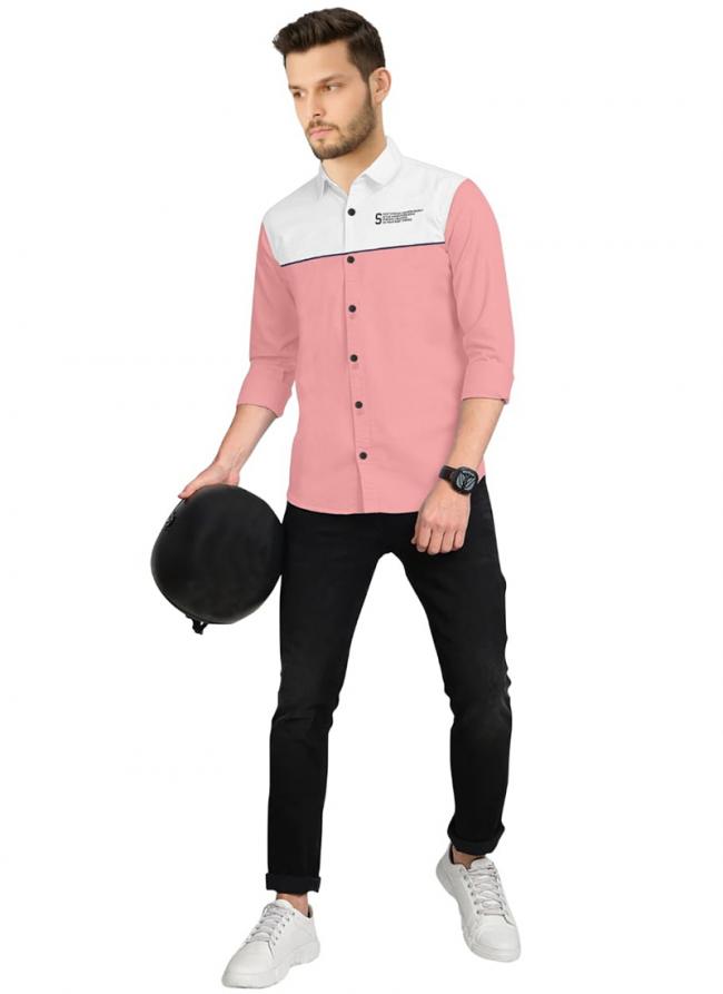 Pink Cotton Regular Wear Plain Shirt