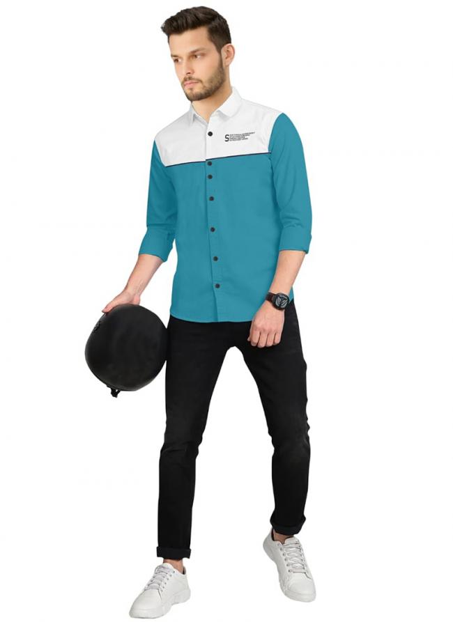 Sky Blue Cotton Regular Wear Plain Shirt