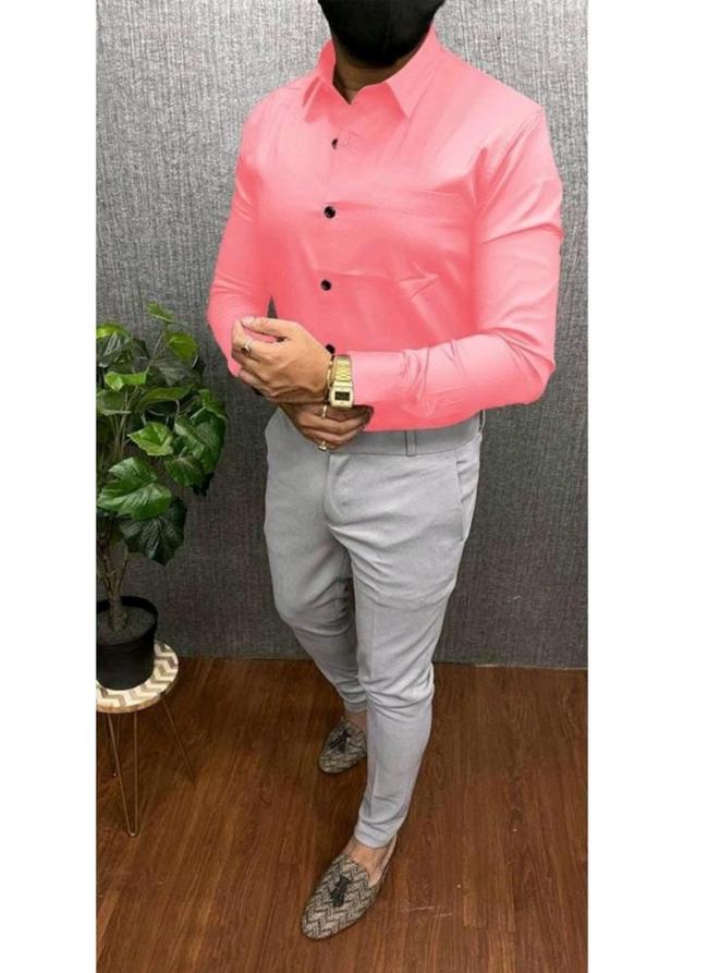 Pink Cotton Office Wear Plain Shirt