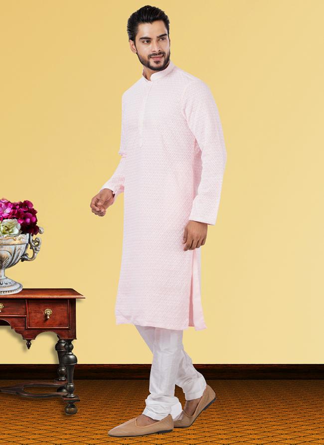 Pink Georgette Festival Wear Chikan Work Kurta Pajama