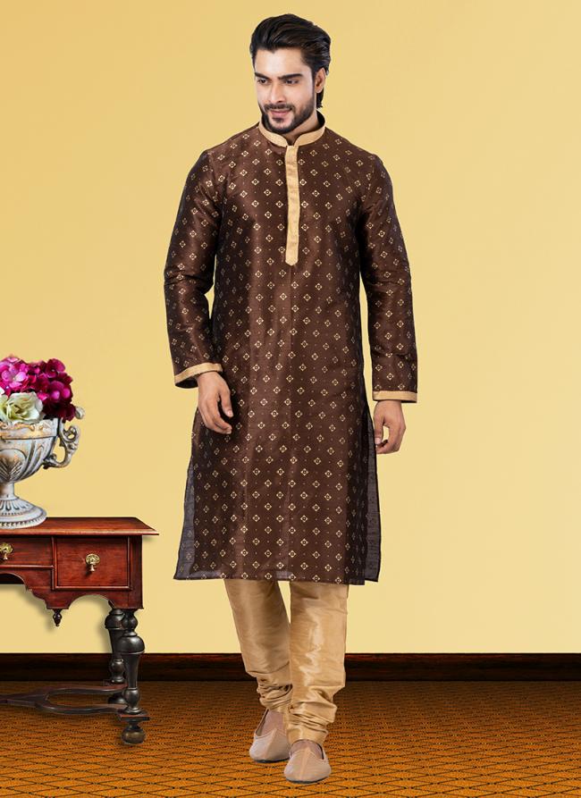 Brown Dhupion Print Festival Wear Weaving Kurta Pajama