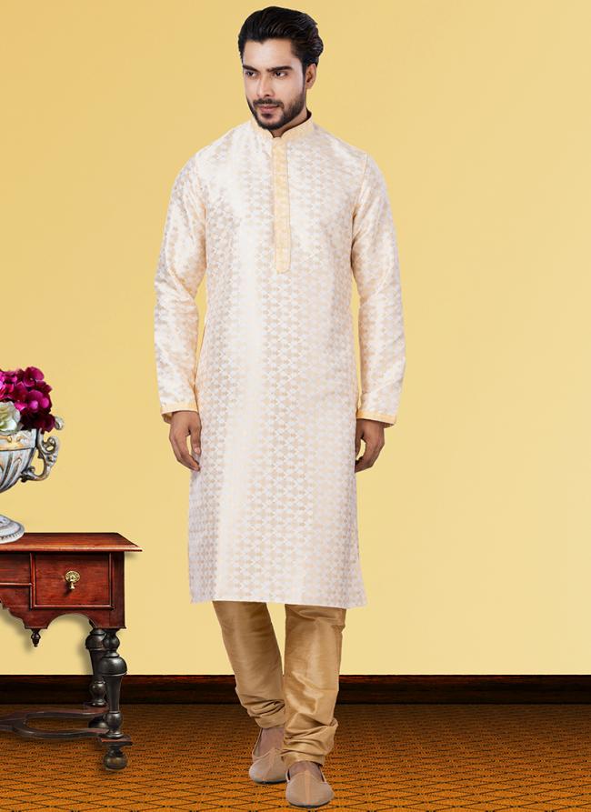 Light Peach Fancy Jacquard Silk Festival Wear Weaving Kurta Pajama