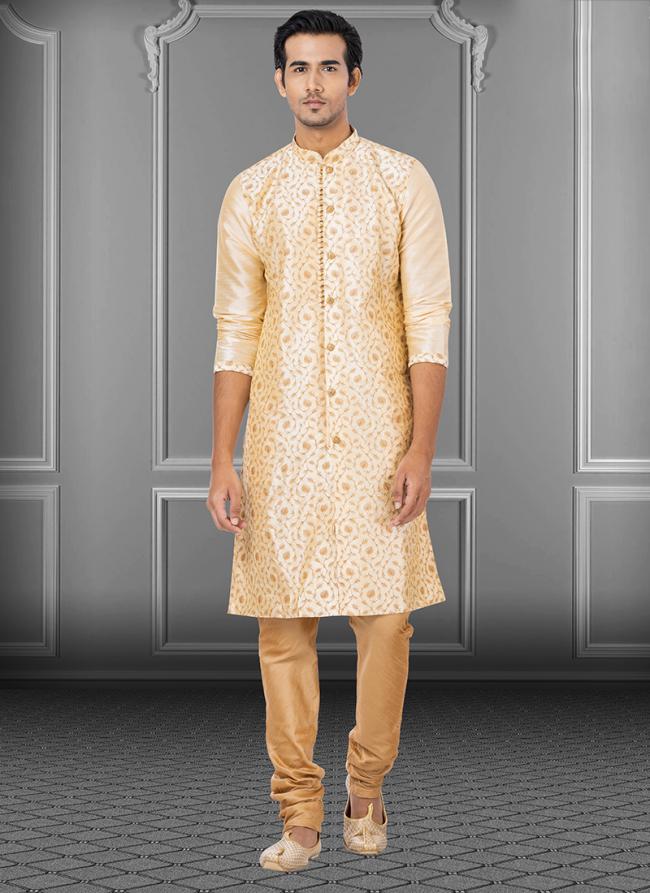 Beige Embroidered Dhupion Festival Wear Weaving Kurta Pajama