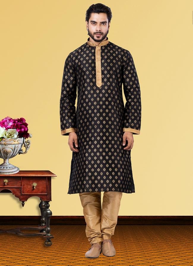 Black Dhupion Print Festival Wear Weaving Kurta Pajama