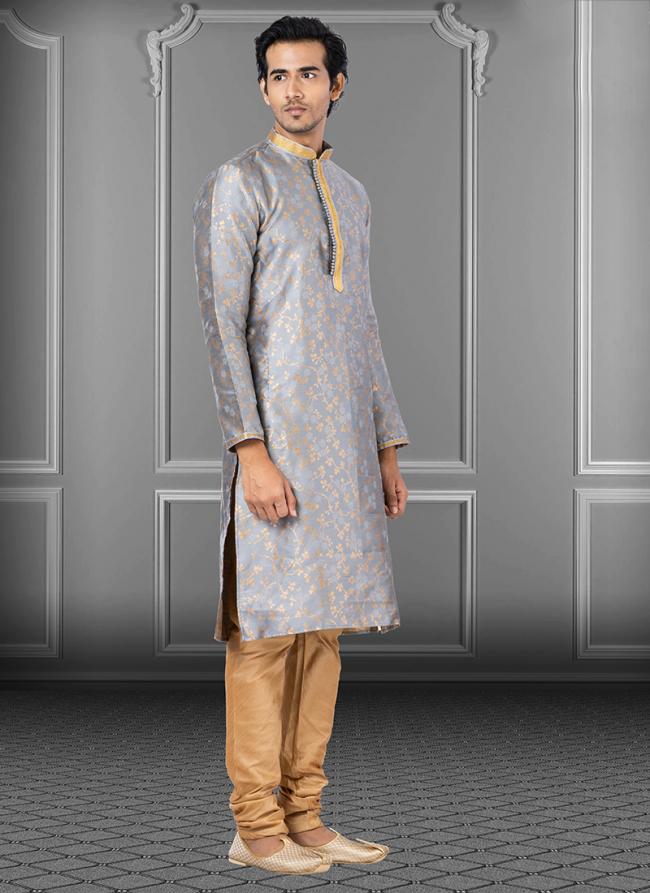 Grey Jacquard Festival Wear Weaving Kurta Pajama