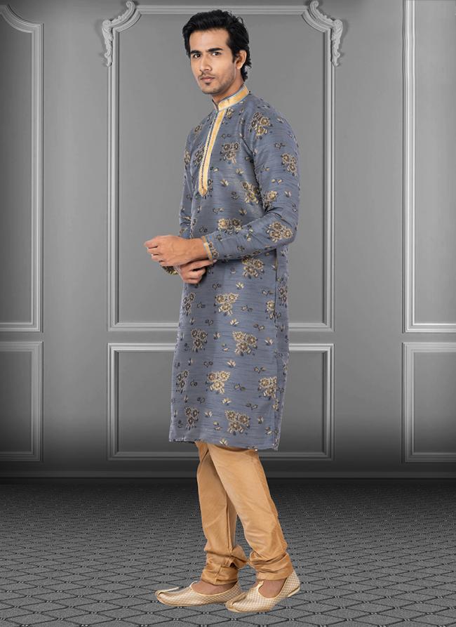 Grey Jacquard Festival Wear Weaving Kurta Pajama