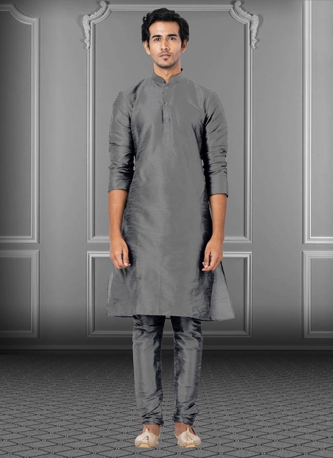 Grey Dhupion Raw Silk Festival Wear Weaving Kurta Pajama