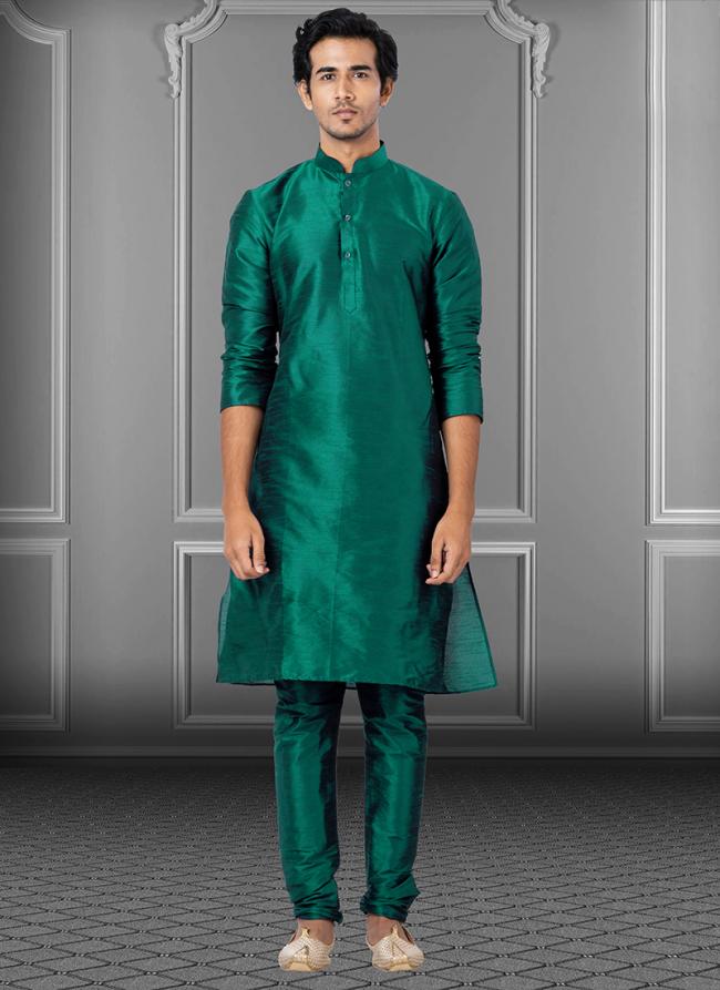 Rama Green Dhupion Raw Silk Festival Wear Weaving Kurta Pajama