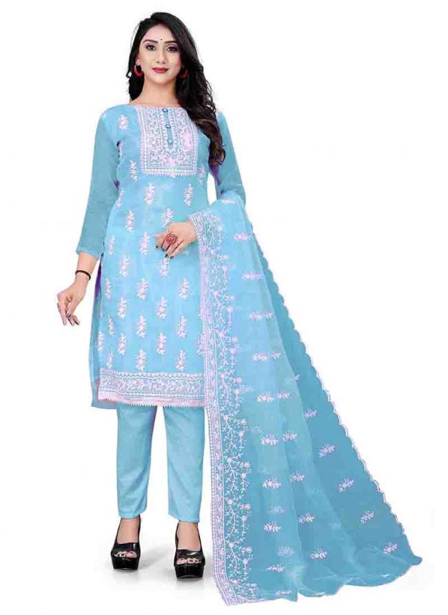 Seagreen Organza Casual Wear Embroidery Work Salwar Suit