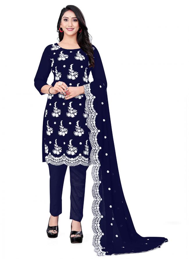 Blue Georgette Casual Wear Embroidery Work Salwar Suit