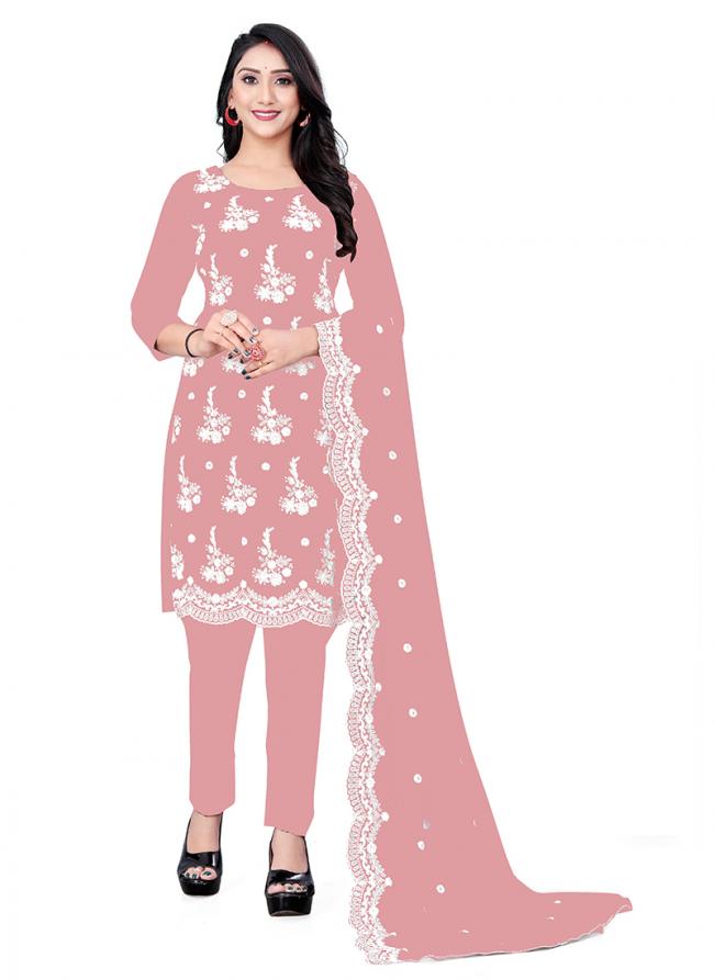 Pink Georgette Casual Wear Embroidery Work Salwar Suit