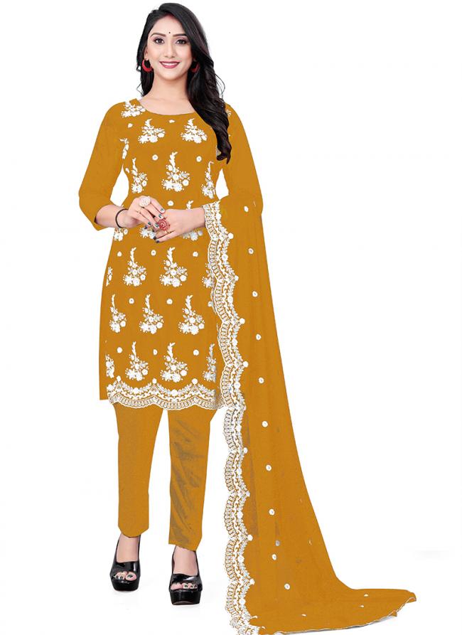 Yellow Georgette Casual Wear Embroidery Work Salwar Suit