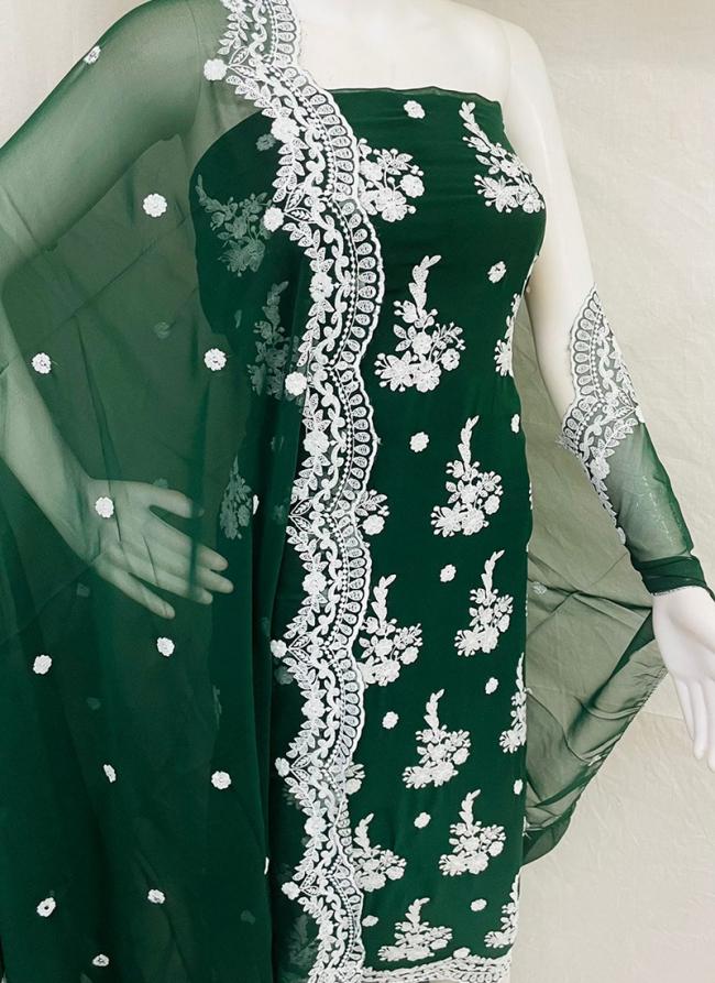 Bottle Green Georgette Casual Wear Lace Work Salwar Suit