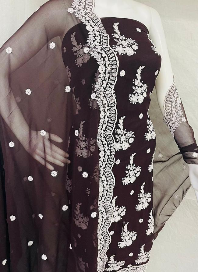 Brown Georgette Casual Wear Lace Work Salwar Suit