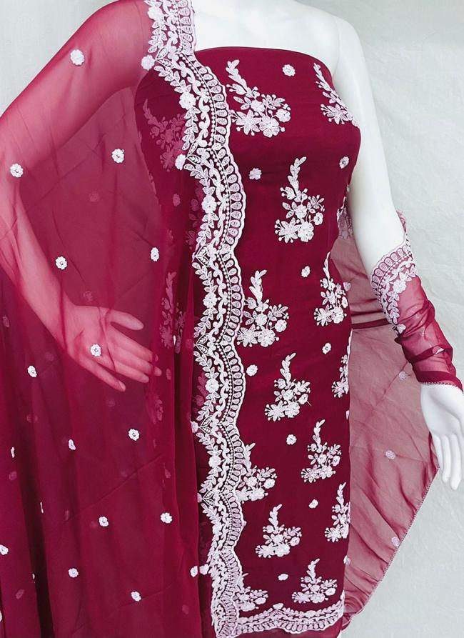 Maroon Georgette Casual Wear Lace Work Salwar Suit