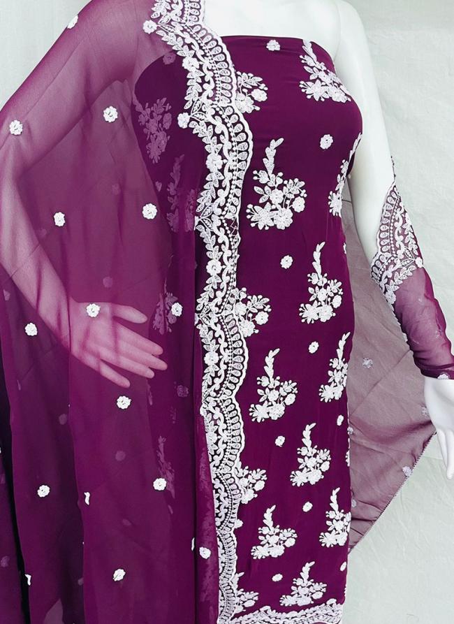 Wine Georgette Casual Wear Lace Work Salwar Suit