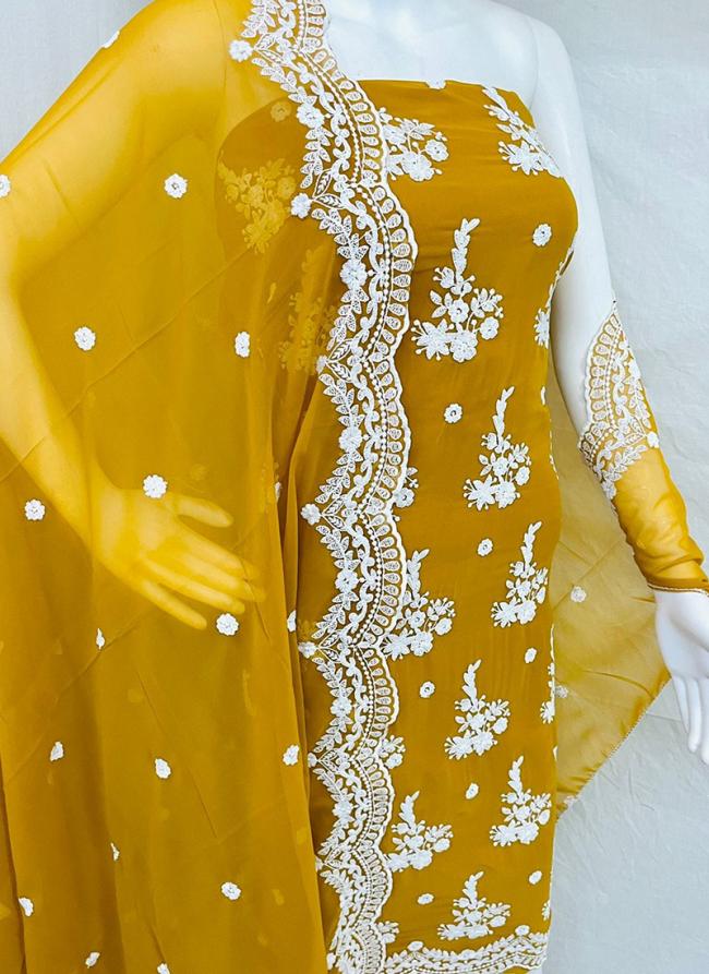 Yellow Georgette Casual Wear Lace Work Salwar Suit