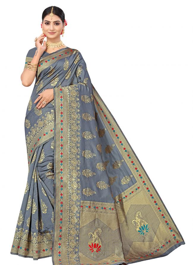 GREY Banarasi Silk Traditional Wear Weaving Saree