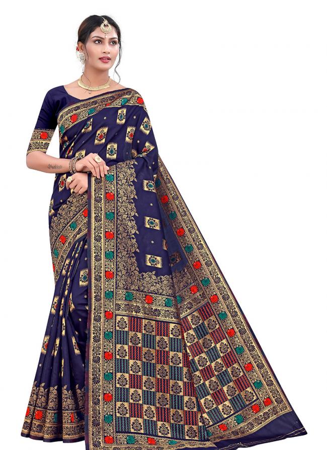 BLUE Banarasi Silk Traditional Wear Weaving Saree