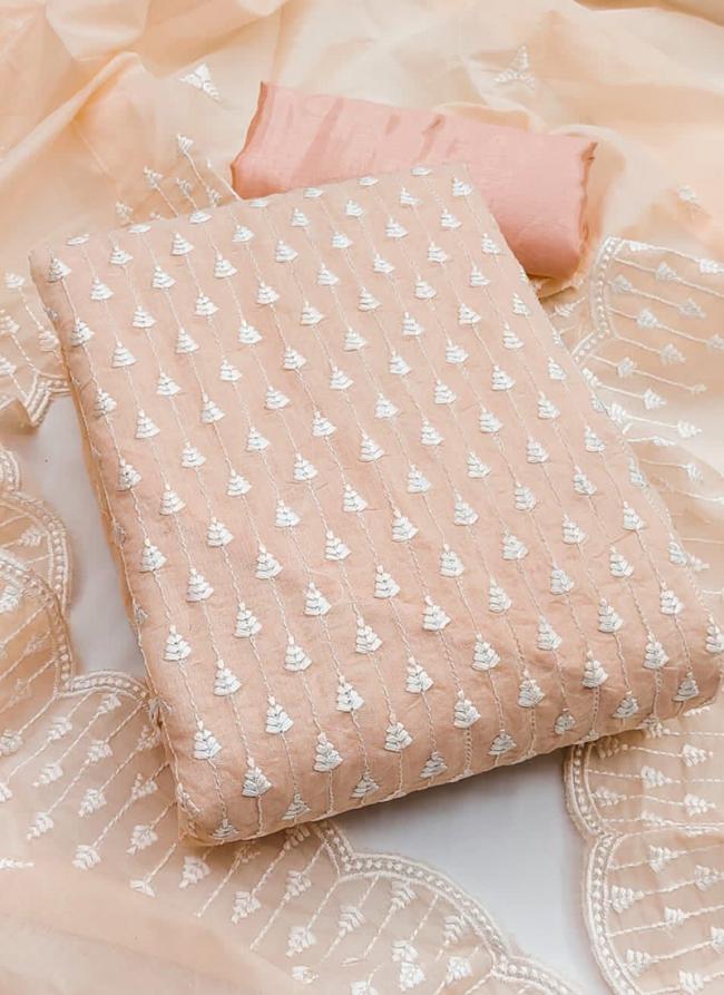 Peach Semi Modal Casual Wear Embroidery Work Dress Material