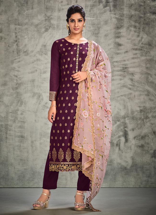 Purple Jacquard Silk Festival Wear Weaving Salwar Suit
