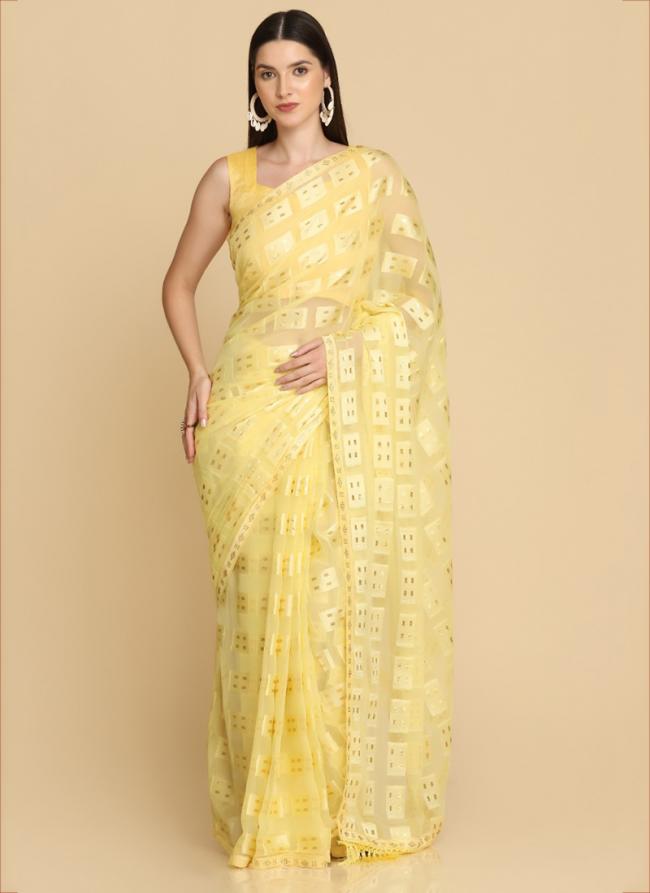 Yellow Chiffon Brasso Traditional Wear Weaving Saree