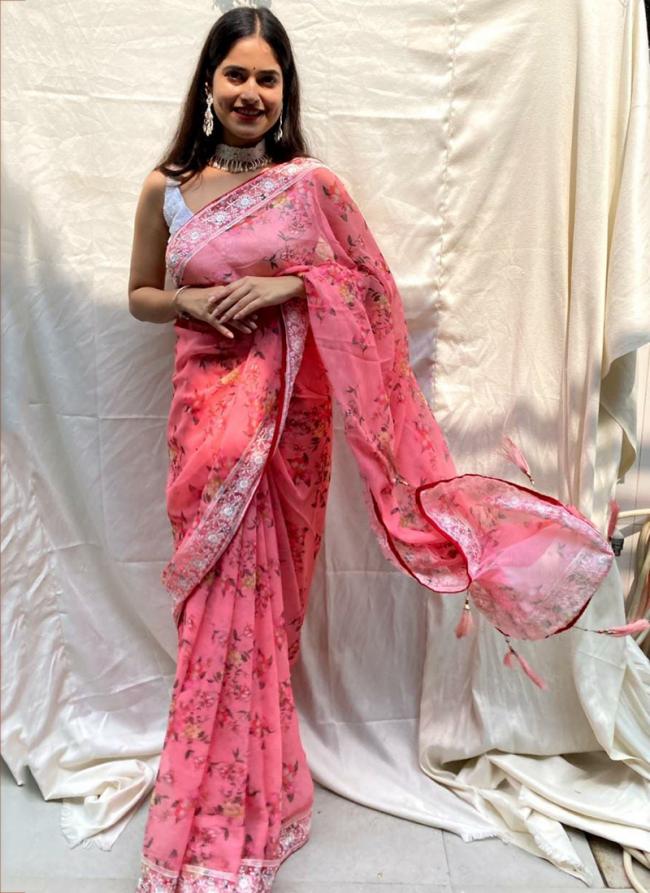 Dark Pink Chiffon Silk Casual Wear Printed Saree