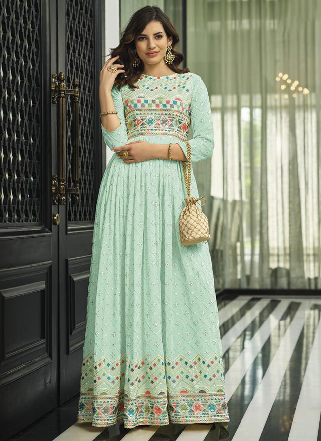 Pista green Faux Georgette Party Wear Sequins Work Anarkali Suit