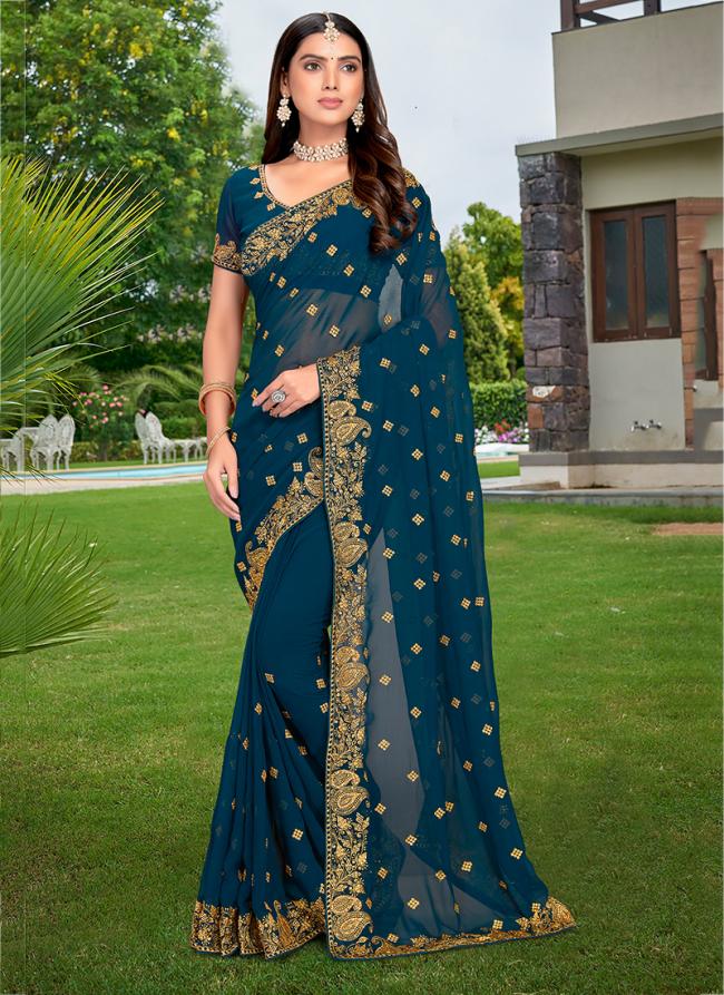 Morpeach Georgette Party Wear Embroidery Work Saree