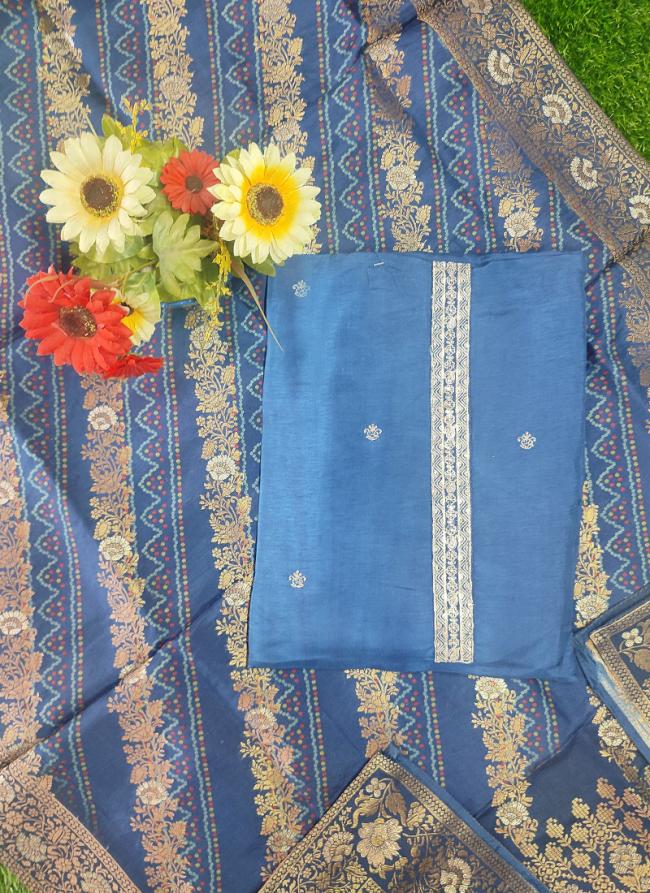 Dola Silk Blue Festival Wear Hand Work Dress Material