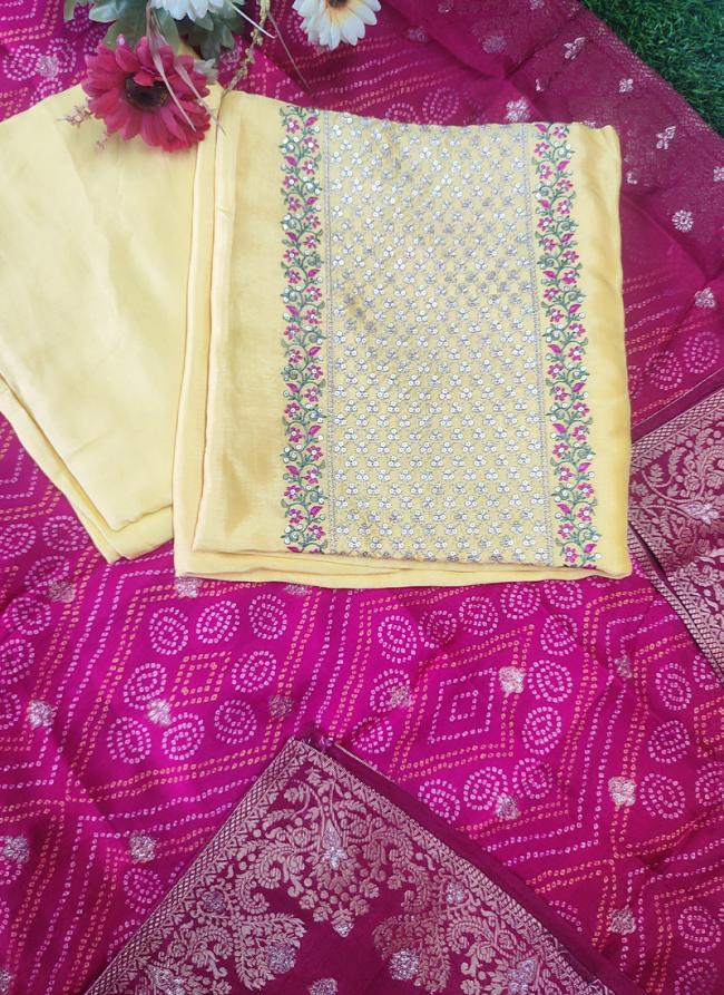Yellow Russian Silk Traditional Wear Hand Work Salwar Suit