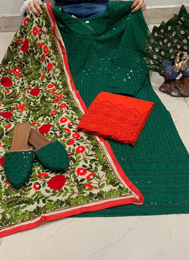 Bottle green Cambric Cotton Festival Wear Sequins Work Readymade Salwar Suit