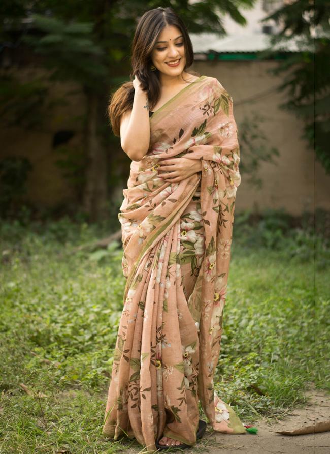 Peach Munnar Slub Party Wear Kasab Work Saree