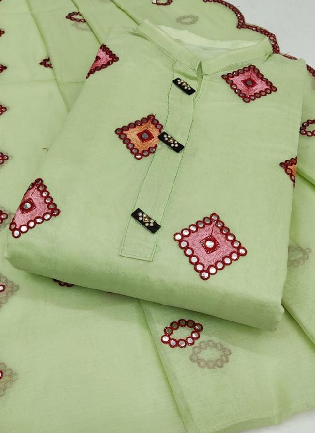 Light Green Semi Modal Casual Wear Embroidery Work Dress Material