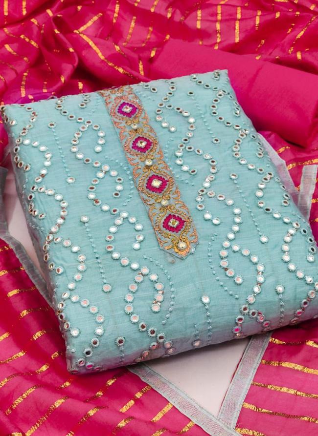 Sky blue Modal Chanderi Festival Wear Mirror Work Dress Material