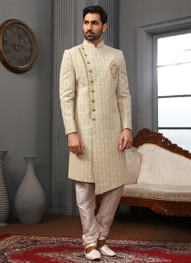 Sea Green Lucknowi Reception Wear Embroidery Work Sherwani