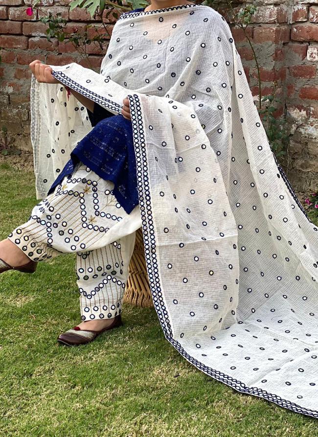 Navy blue Cambric Cotton Traditional Wear Chikan Work Readymade Salwar Suit